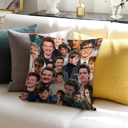 Pedro Pascal Photo Collage Soft Luxury Feel Throw Pillow