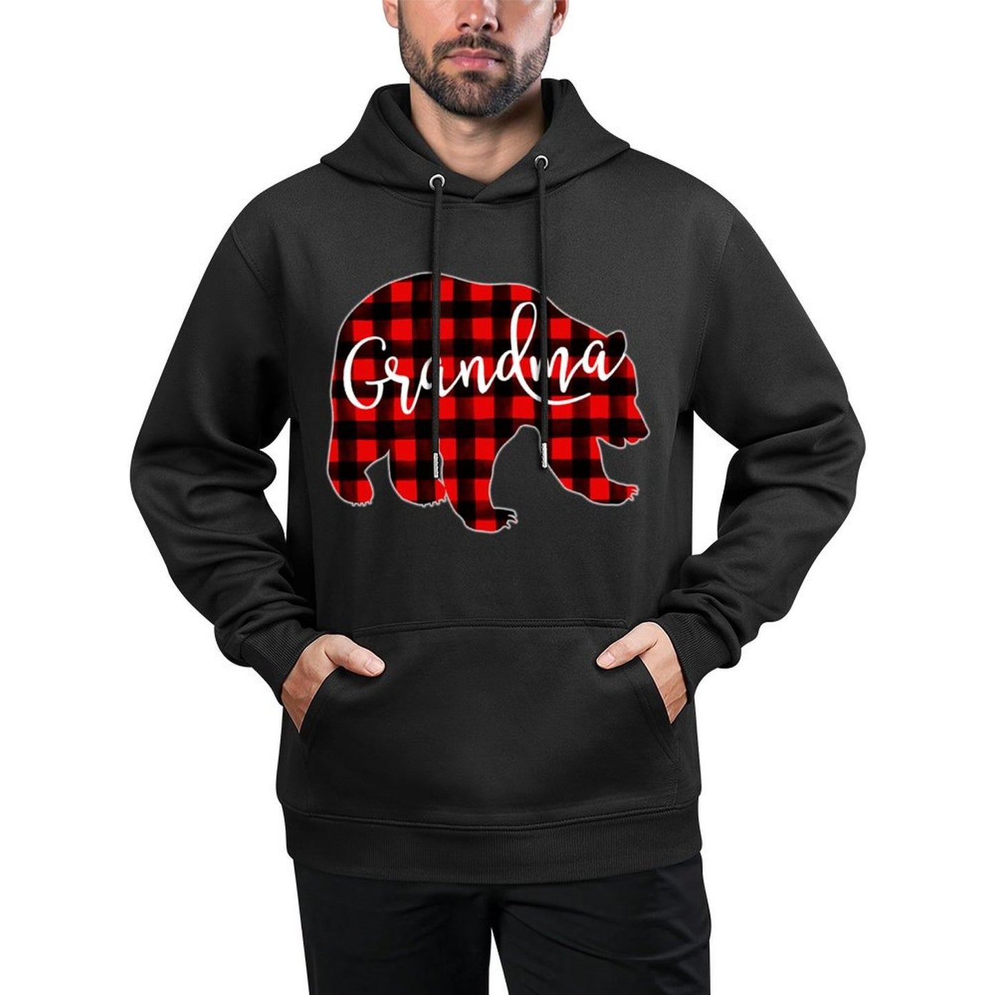 Red Plaid Grandma Bear Matching Family Christmas Eve Buffalo Customizable Surface Hoodie