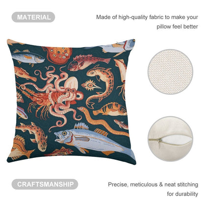 Pompeii Marine Mosaic Linen Throw Pillow Cover