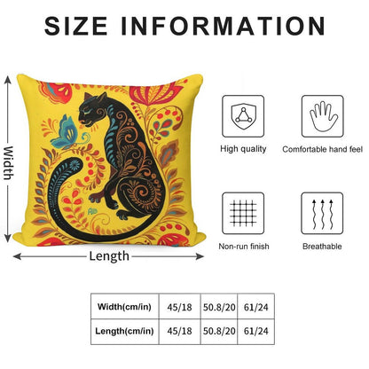 Panther & Butterfly Folk Art Soft Anti-Pilling Throw Pillow