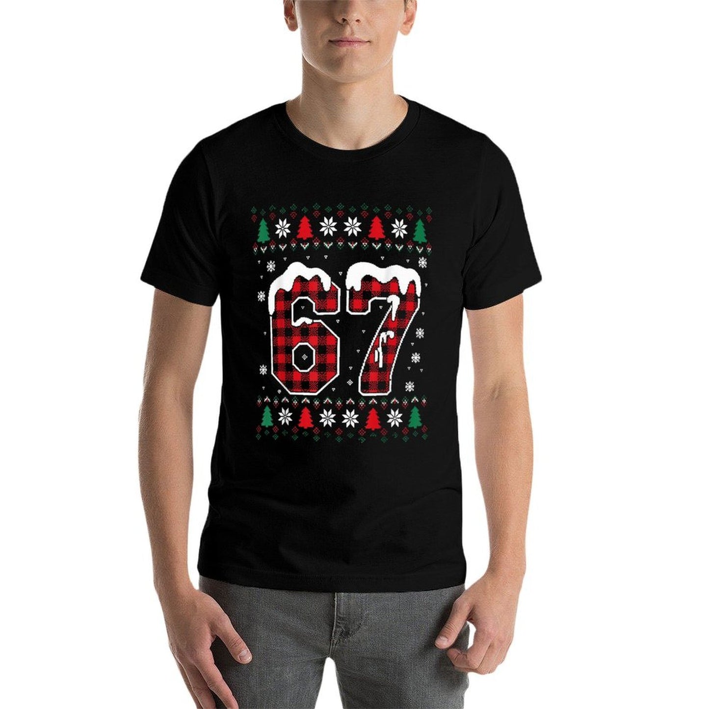 Funny 67 Six Seven Meme Brainrot Cringe Christmas Pajamas  Durable T-Shirt