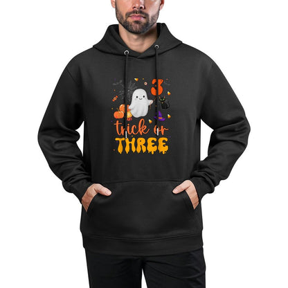 Trick Or Three Ghost Pumpkins Cat Halloween 3rd Birthday Boy Easy Care Hoodie