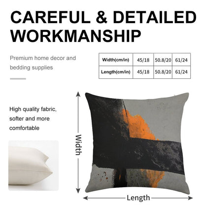 Minimal Orange on Black Linen Throw Pillow Cover