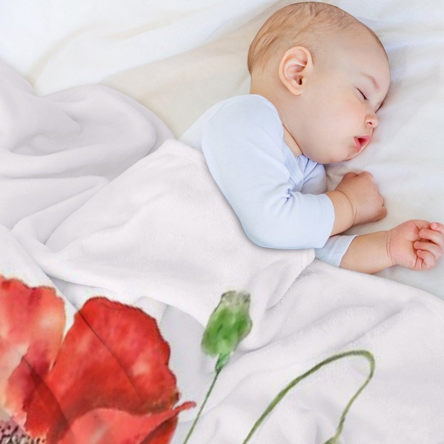 Hand Painted 2 Orange Poppies Watercolor Painting Throw Blanket