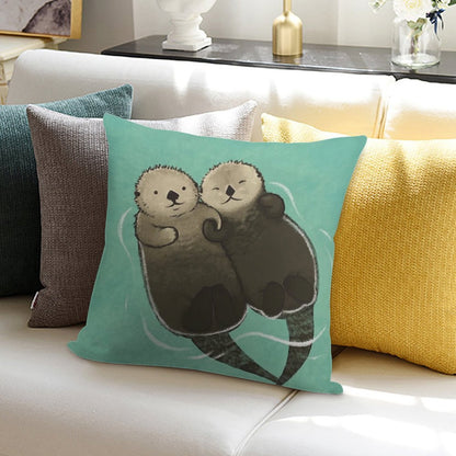 Significant Otters - Otters Holding Hands Soft High-Density Material Throw Pillow