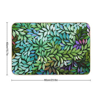 Australian Aboriginal Art Medical Leaves Turquoise Green Bath Mat