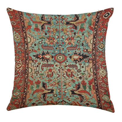 Antique Heriz Persian Carpet Print Linen Throw Pillow Cover
