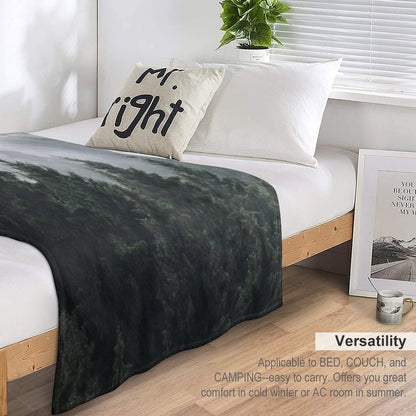 Waiting For  Misty Foggy Fairytale Forest With Cascadia Trees Covered In Magic Fog Throw Blanket