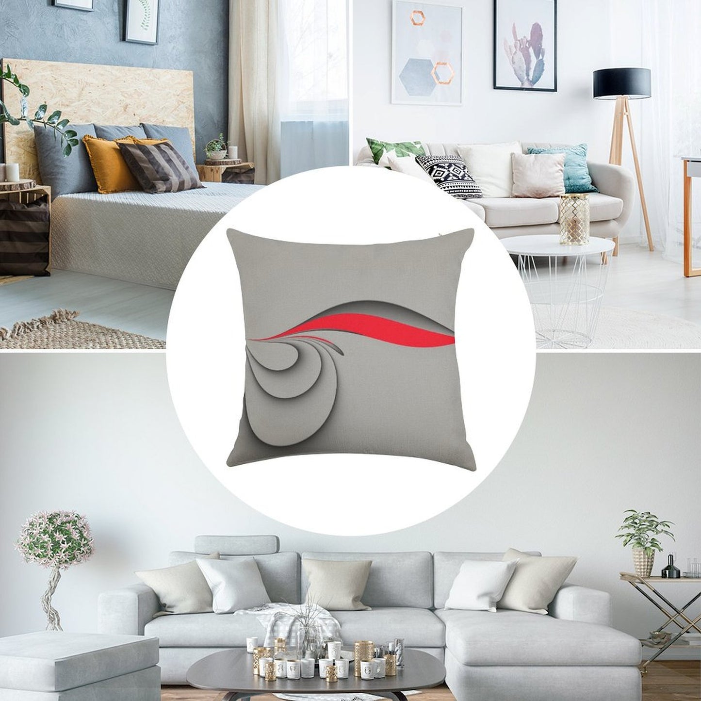Grey And Red Linen Throw Pillow Cover