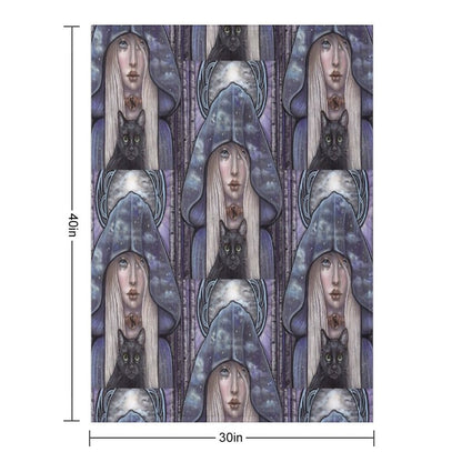 Nauthiz Rune Maiden Black Cat Sorceress Throw Blanket