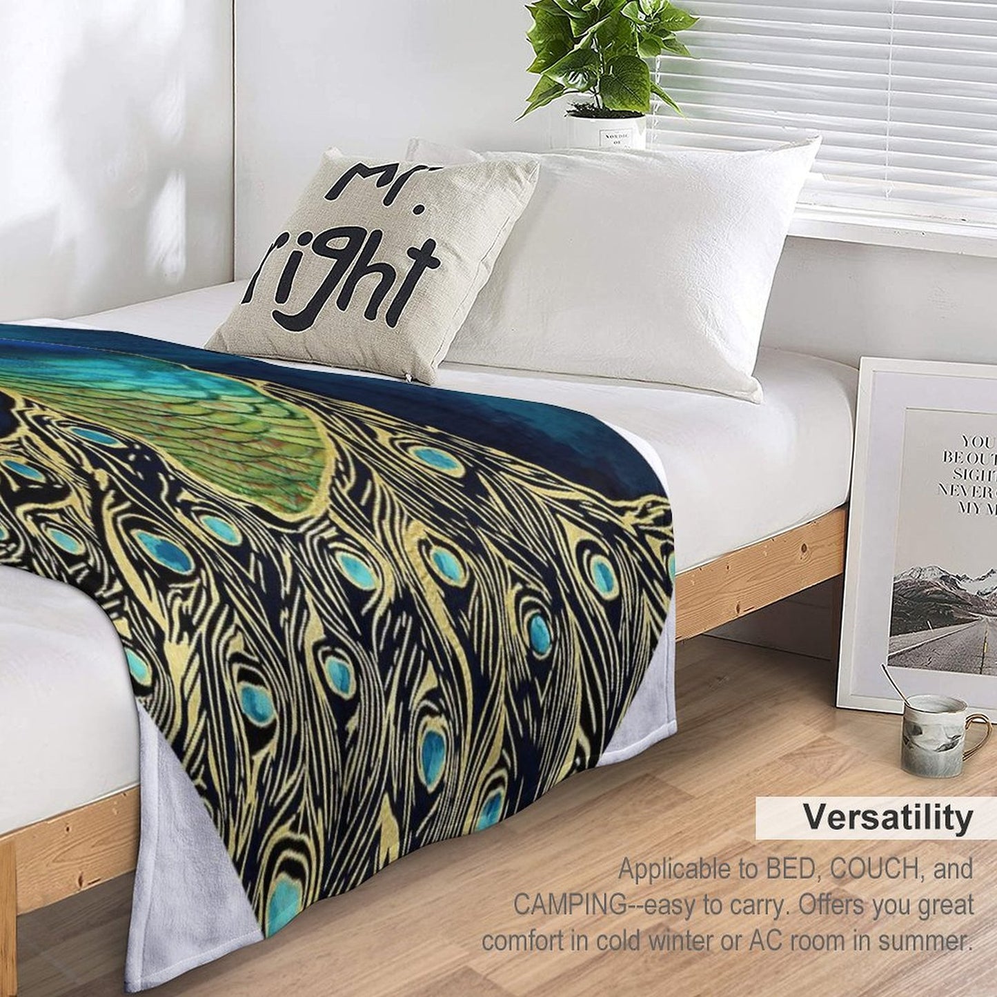 Golden Peacock Throw Blanket