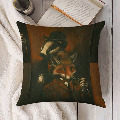 Fox And Badger Holmes And Watson Linen Throw Pillow Cover