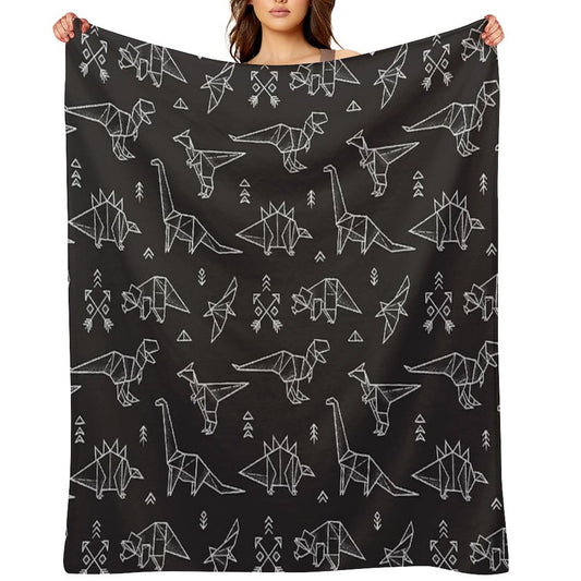 Black And White Origami Dinosaurs Throw Blanket