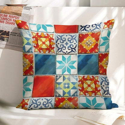 Colorful Azulejos Tiles from Azul Board Game Linen Throw Pillow Cover