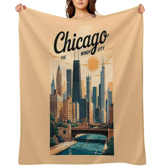 Chicago Illinois Skyline Travel Art Vintage Throw Blanket