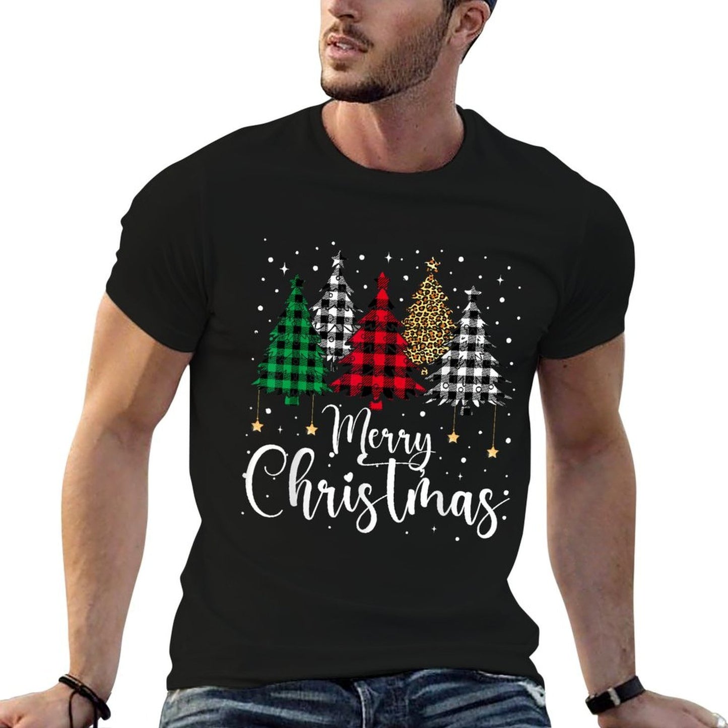 Merry Christmas Tree Buffalo Plaid Red White Green Xmas Pjs  Soft T-Shirt