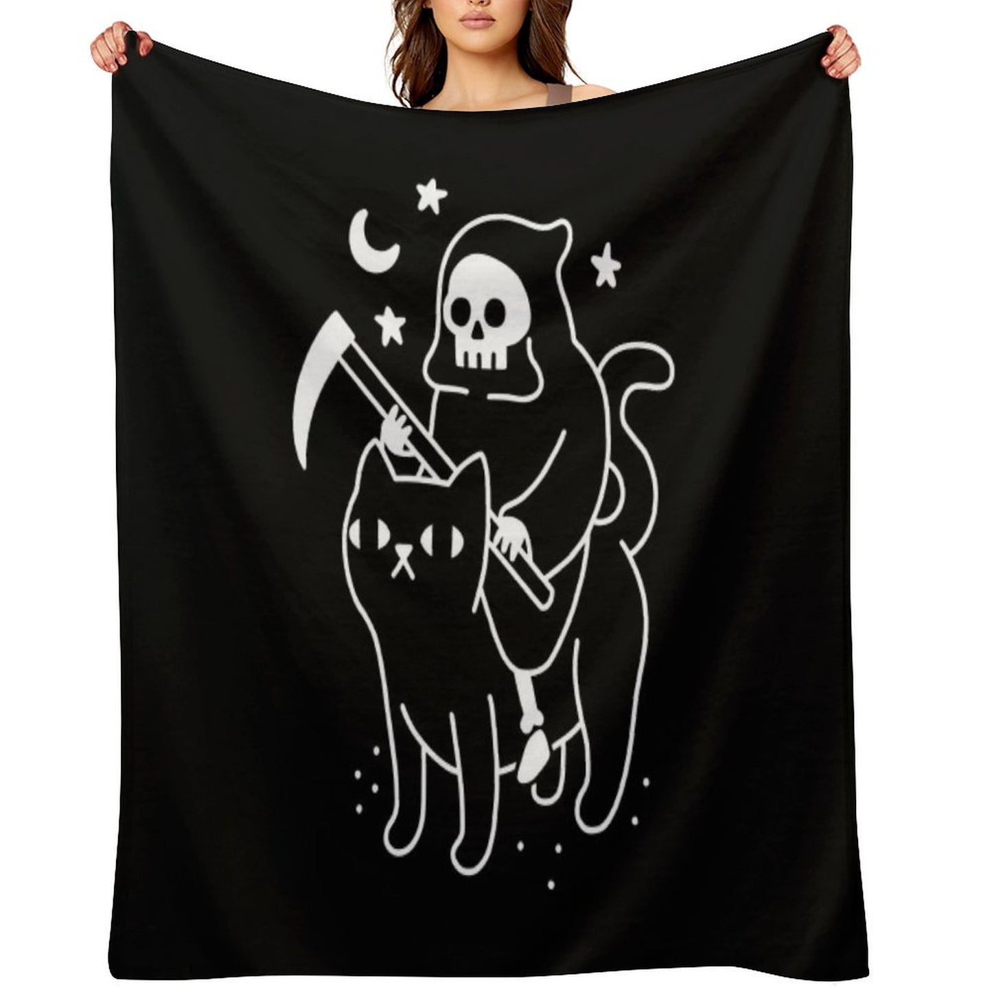 Death Rides A Black Cat Throw Blanket