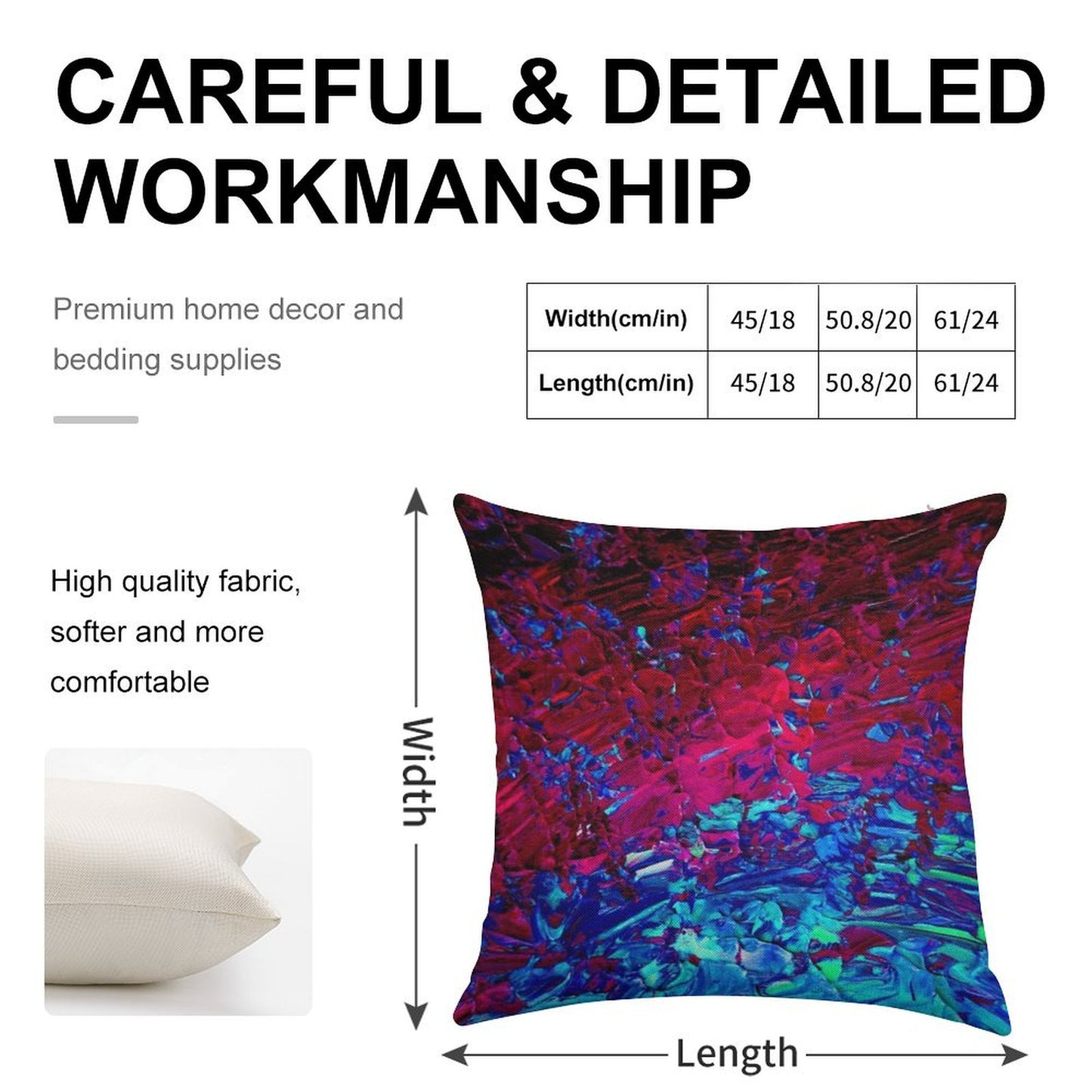 ETERNAL TIDE Bold Rich Colorful Deep Purple Fuchsia Magenta Turquoise Royal Blue Ombre Waves Abstract Acrylic Painting Linen Throw Pillow Cover