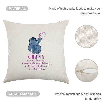 Lilo And Stitch Ohana Linen Throw Pillow Cover