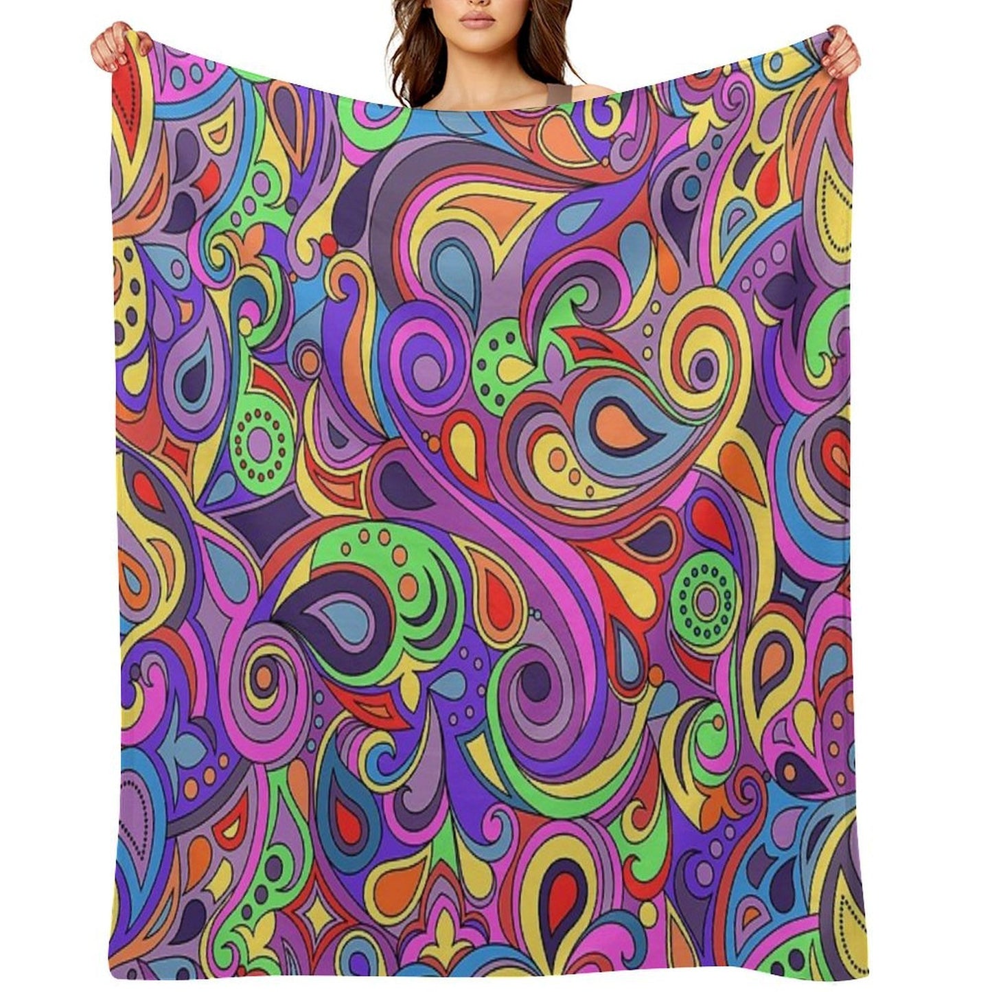 Groovy Psychedelic Hippy Paisley Pattern Throw Blanket