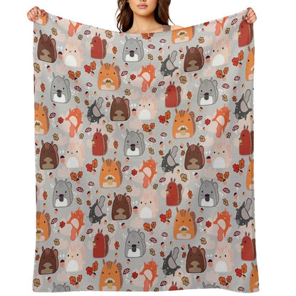 Kawaii Squirrels Throw Blanket