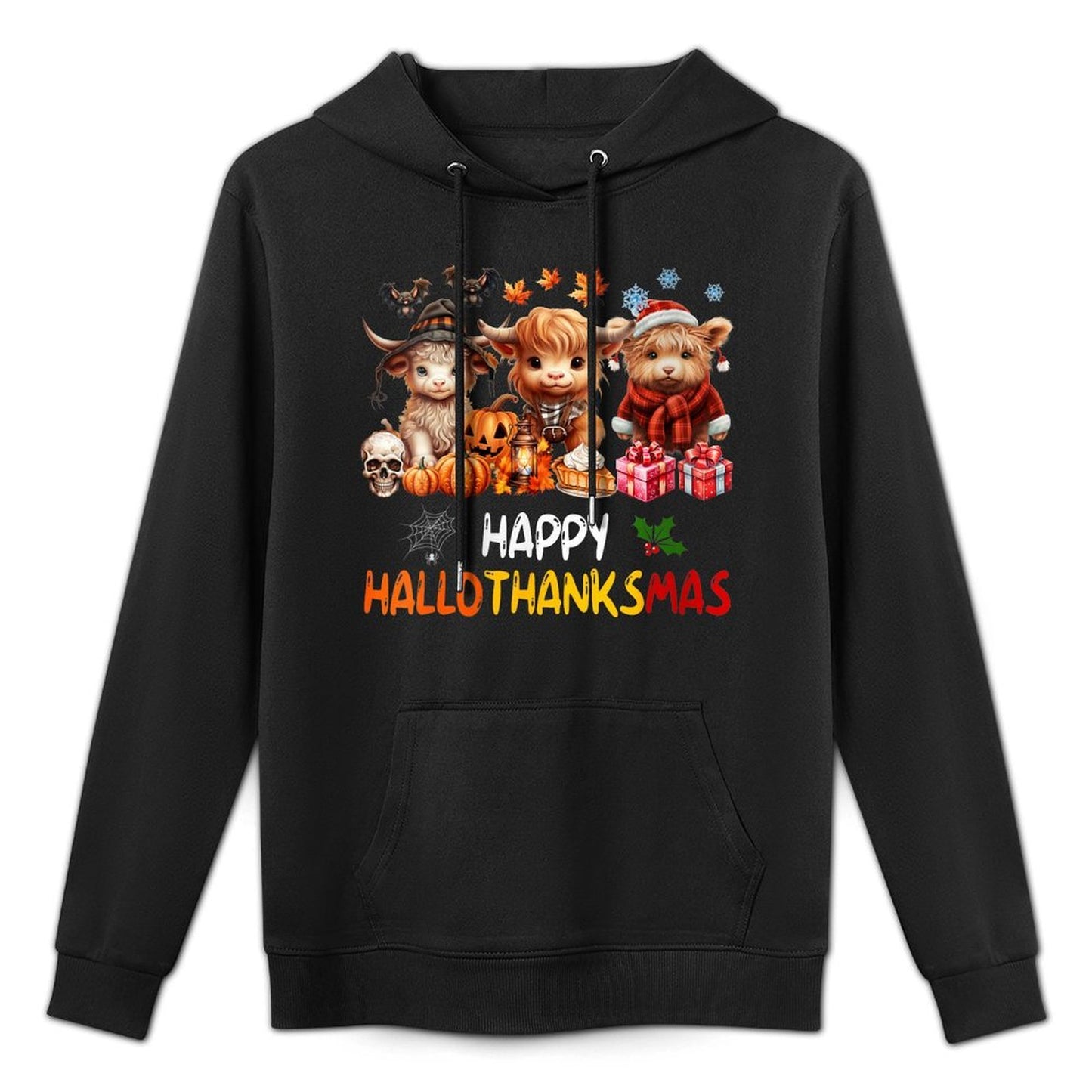 Womens Happy Halloween Thanksgiving Christmas Highland Cow Holiday Shrink-Resistant Hoodie