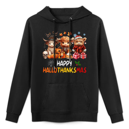 Womens Happy Halloween Thanksgiving Christmas Highland Cow Holiday Shrink-Resistant Hoodie