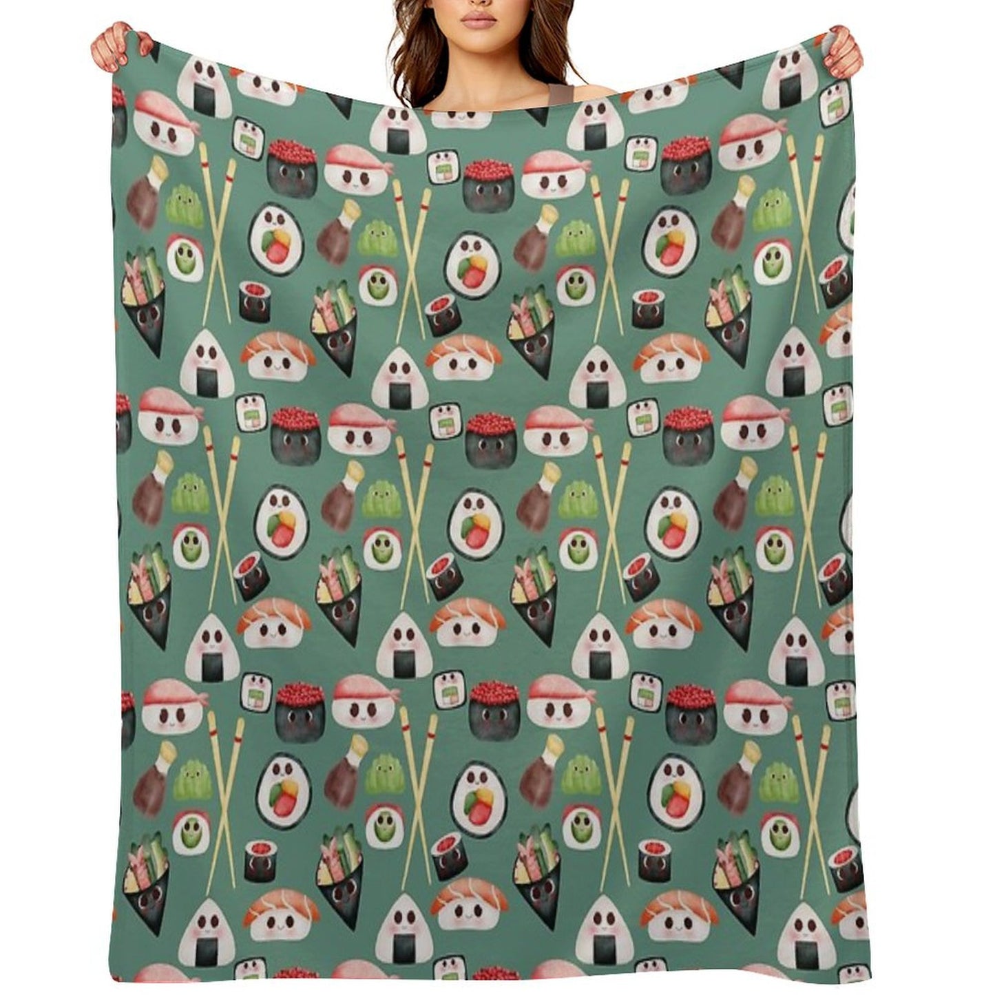 Kawaii Sushi Squad – Cute Japanese Food Illustration Throw Blanket