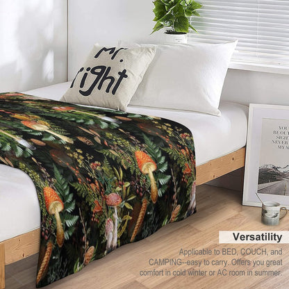 Vintage Midnight Toadstools in The Forest Botanical Night Garden on Black Nightgarden Throw Blanket