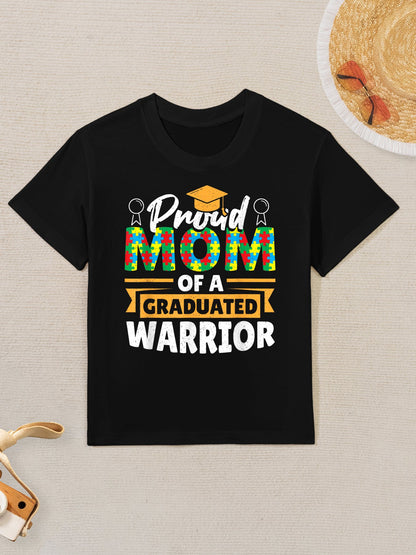 Proud Mom Of A Graduated Warrior Autism Awareness Graduation Kids T-Shirt