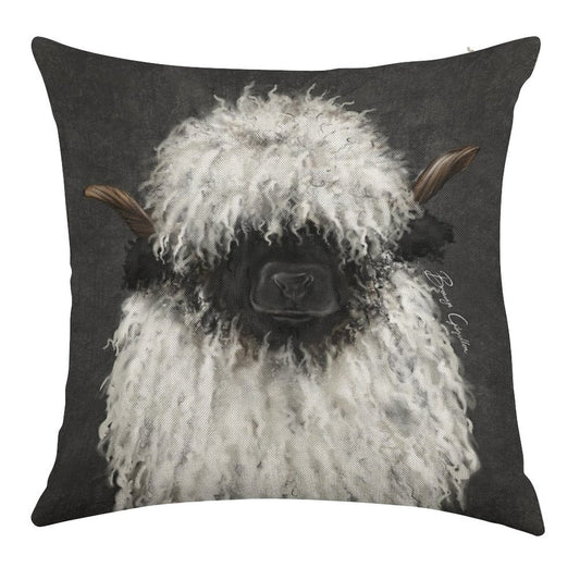 Bo Sheep. Valais Blacknose Sheep. Linen Throw Pillow Cover