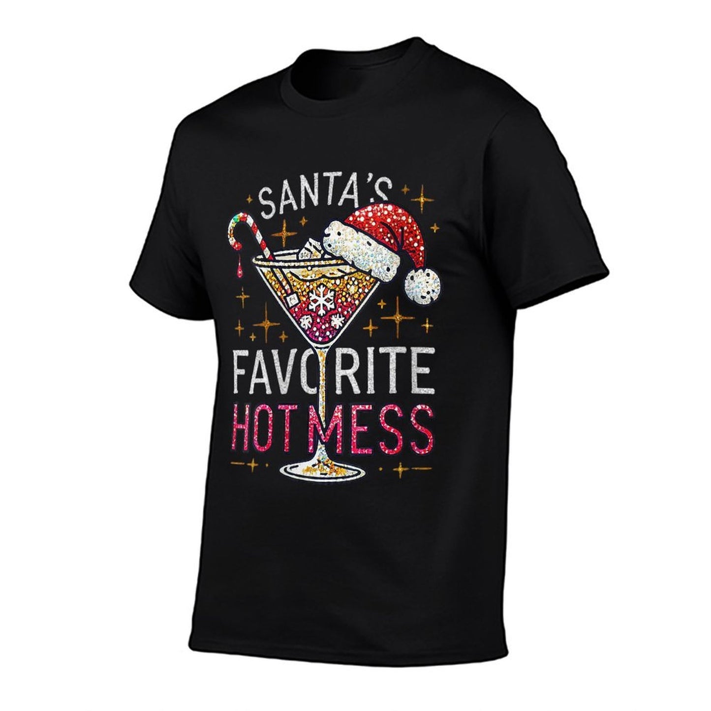 Womens Santas Favorite Hot Mess Christmas Holiday Martini Drink Comfortable T-Shirt