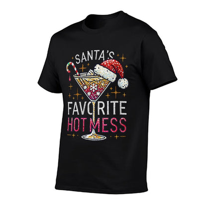 Womens Santas Favorite Hot Mess Christmas Holiday Martini Drink Comfortable T-Shirt