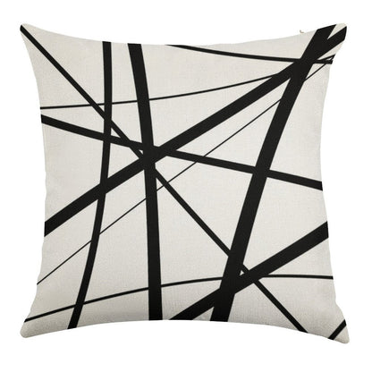 Black And White Geometric Lines Linen Throw Pillow Cover