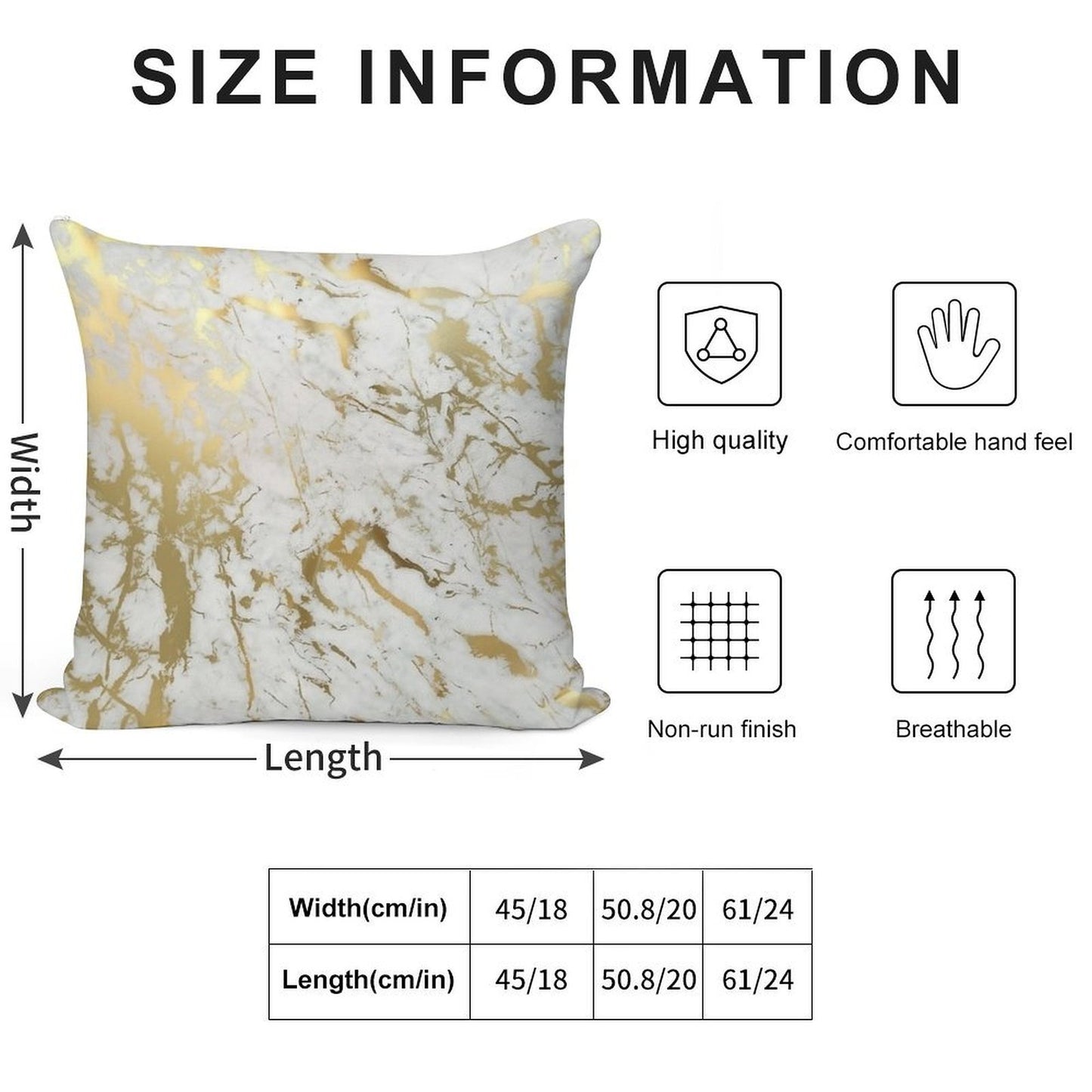 Gold Marble on White (original Height Quality Print) Soft Skin-Friendly Throw Pillow