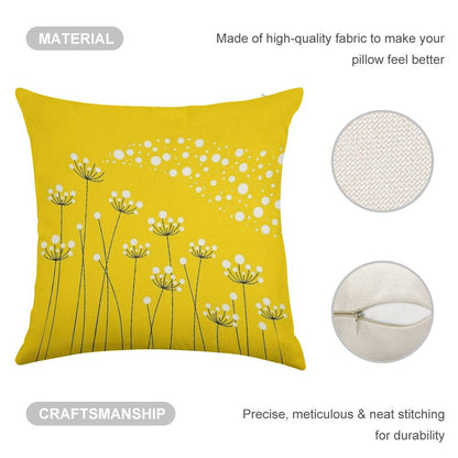 Dandelions (on Yellow) Linen Throw Pillow Cover