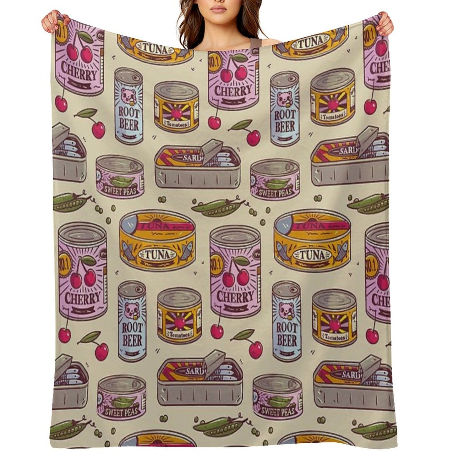 Vintage Canned Goods Pattern Throw Blanket