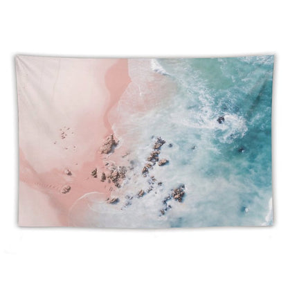Sea Bliss - Aerial Pink Beach Ocean Sea Photography by Ingrid Beddoes Tapestry