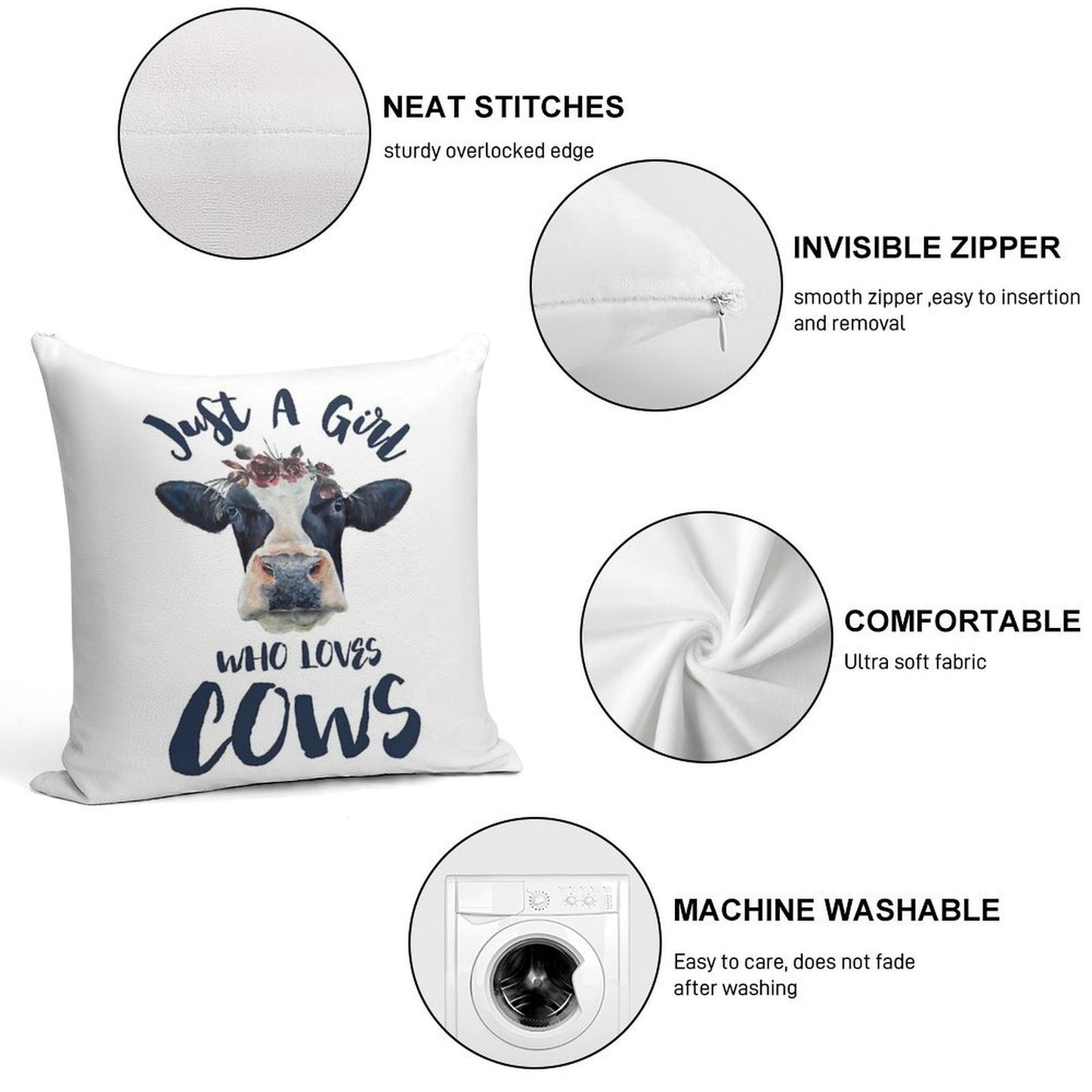Animal Lovers Funny Gifts - Just A Girl Who Loves Cows Soft Warmth Comfort Throw Pillow