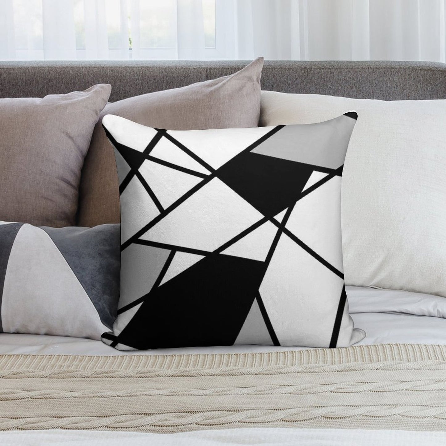Black Modern Geometric Pattern Soft Gift Ready Throw Pillow