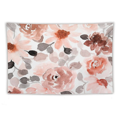 Floral, Watercolor, Soft, Pastel, Rose Gold, Blush Pink And Gray Tapestry