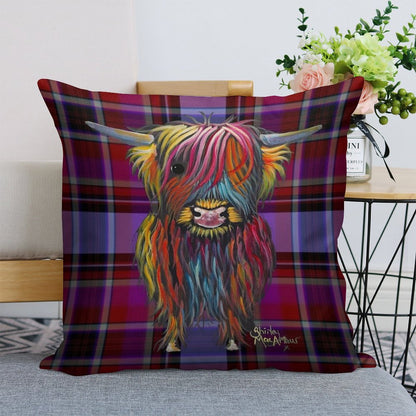 SCoTTiSH HiGHLaND CoW ' TaRTaN BRaVe ONe ' by SHiRLeY MacARTHuR Linen Throw Pillow Cover