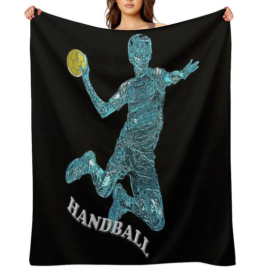 Handball Player Blue Silhouette Throw Blanket
