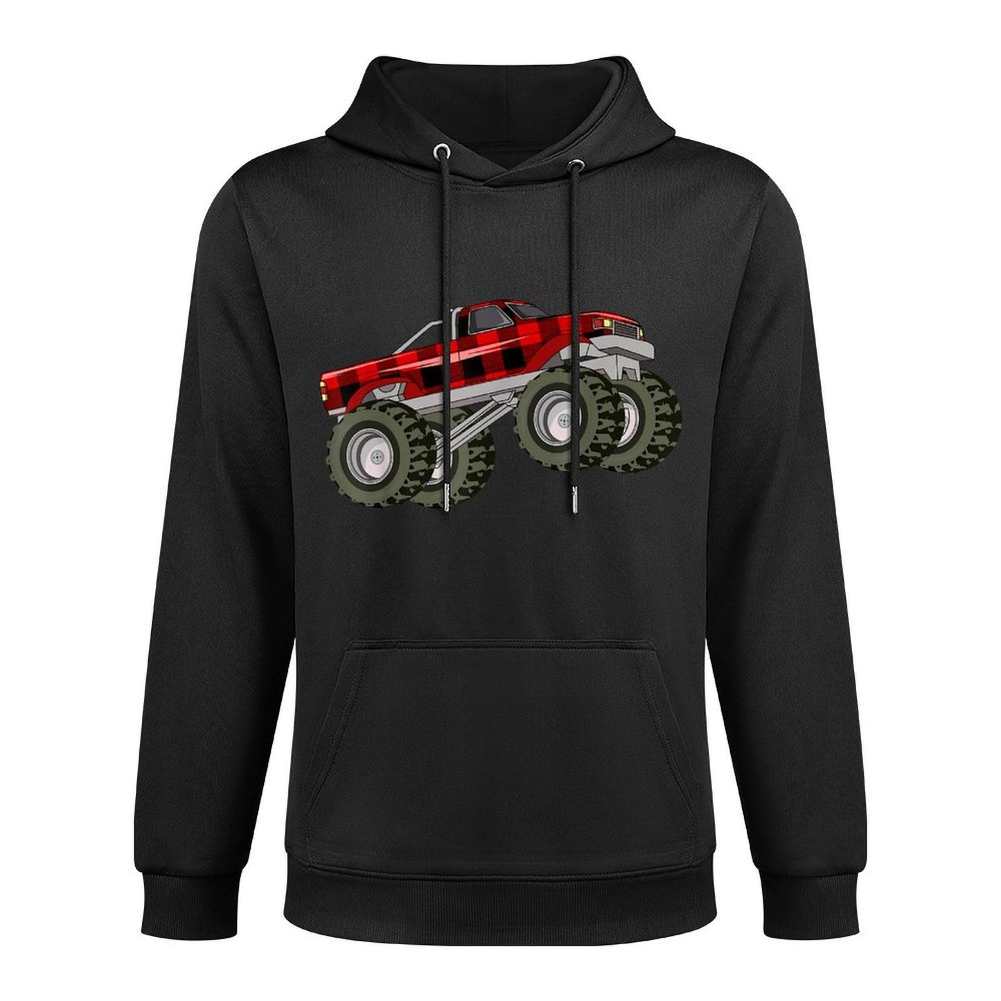 Buffalo Plaid Christmas Monster Truck Pajama Toddlers Youths Pilling-Resistant Hoodie