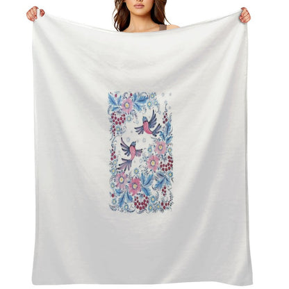 Lovebirds in Petrykivka Floral Garden Throw Blanket