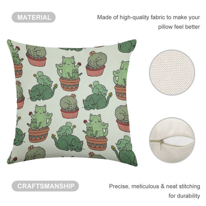Cactus Cats Linen Throw Pillow Cover