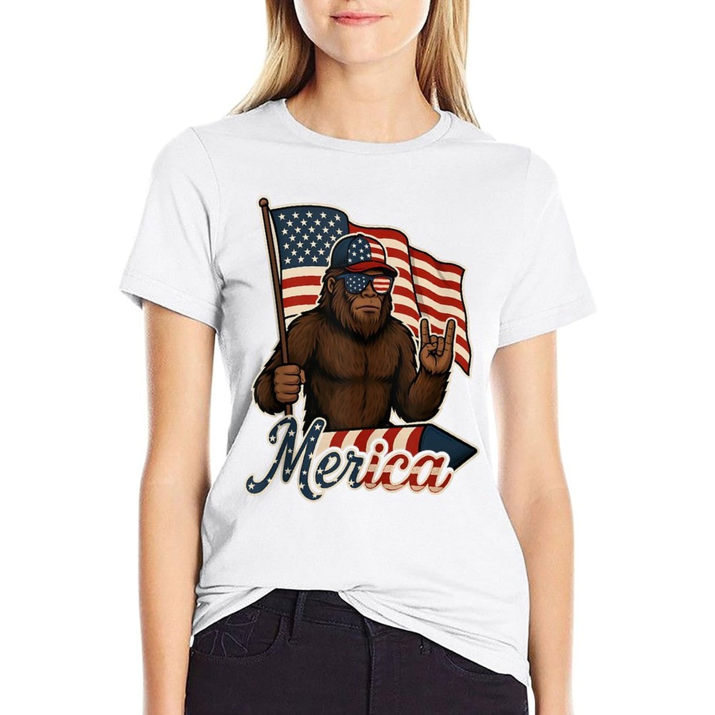 Bigfoot Merica Rock Patriotic American 4th Of July  Quick-drying T-Shirt
