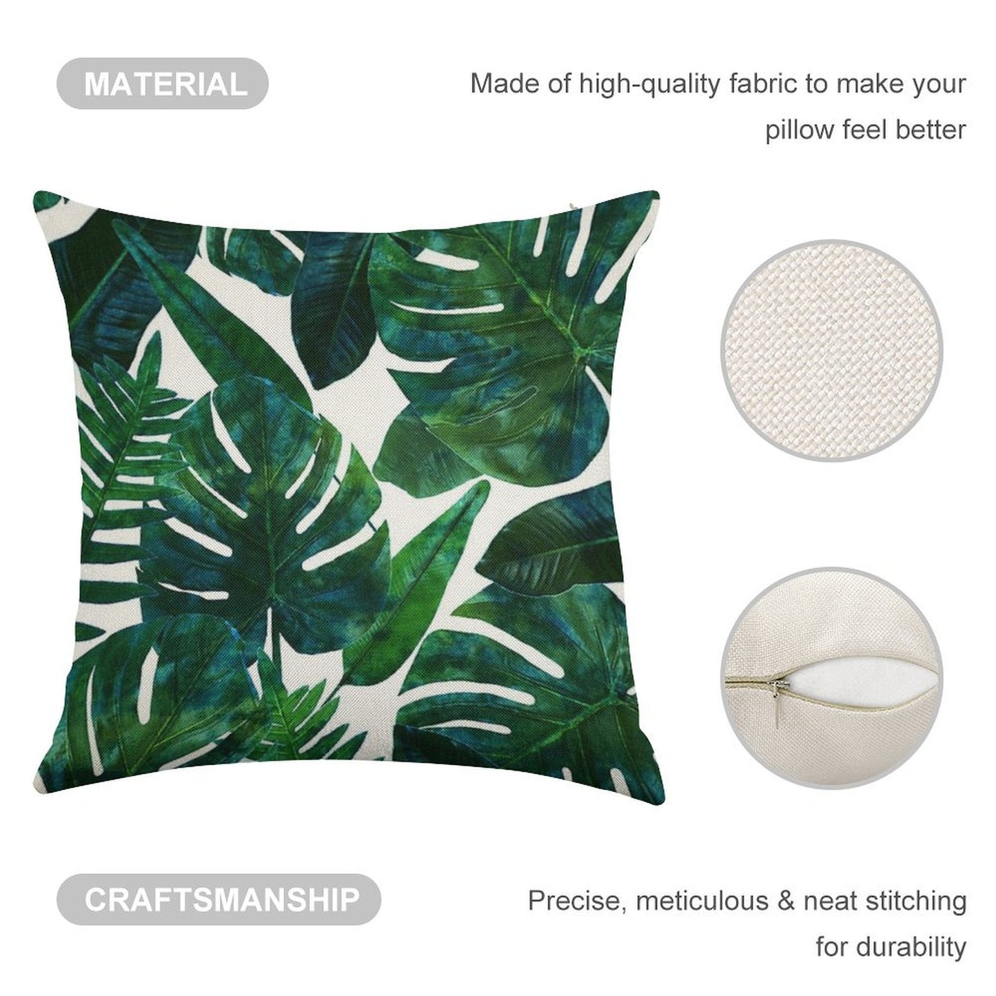 Tropical Nature Monstera Watercolor Painting, Botanical Jungle Dark Palm Illustration Linen Throw Pillow Cover