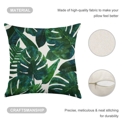 Tropical Nature Monstera Watercolor Painting, Botanical Jungle Dark Palm Illustration Linen Throw Pillow Cover