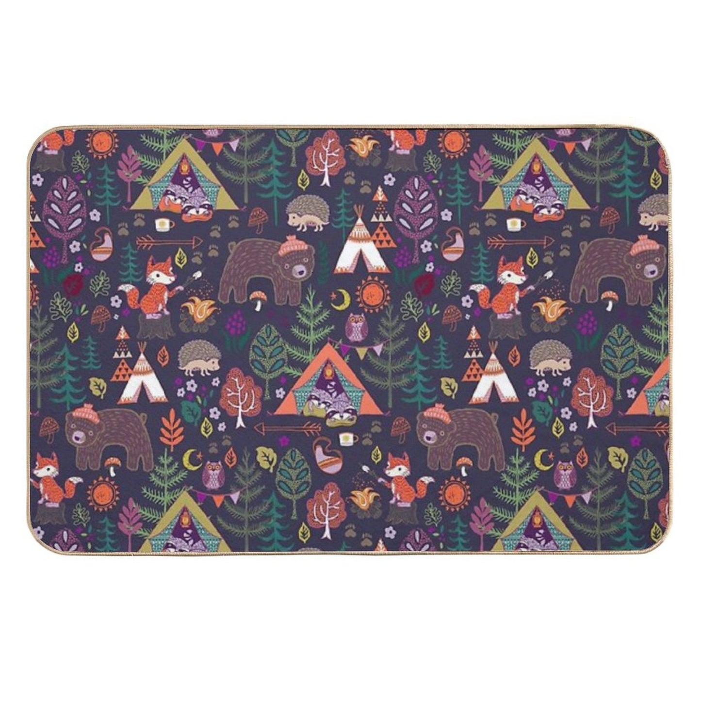 Woodland Animals Campout  Dirt-Trapping Bath Mat